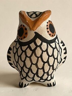 Signed Vintage Acoma New Mexico Native American Ceramic Owl Figurine